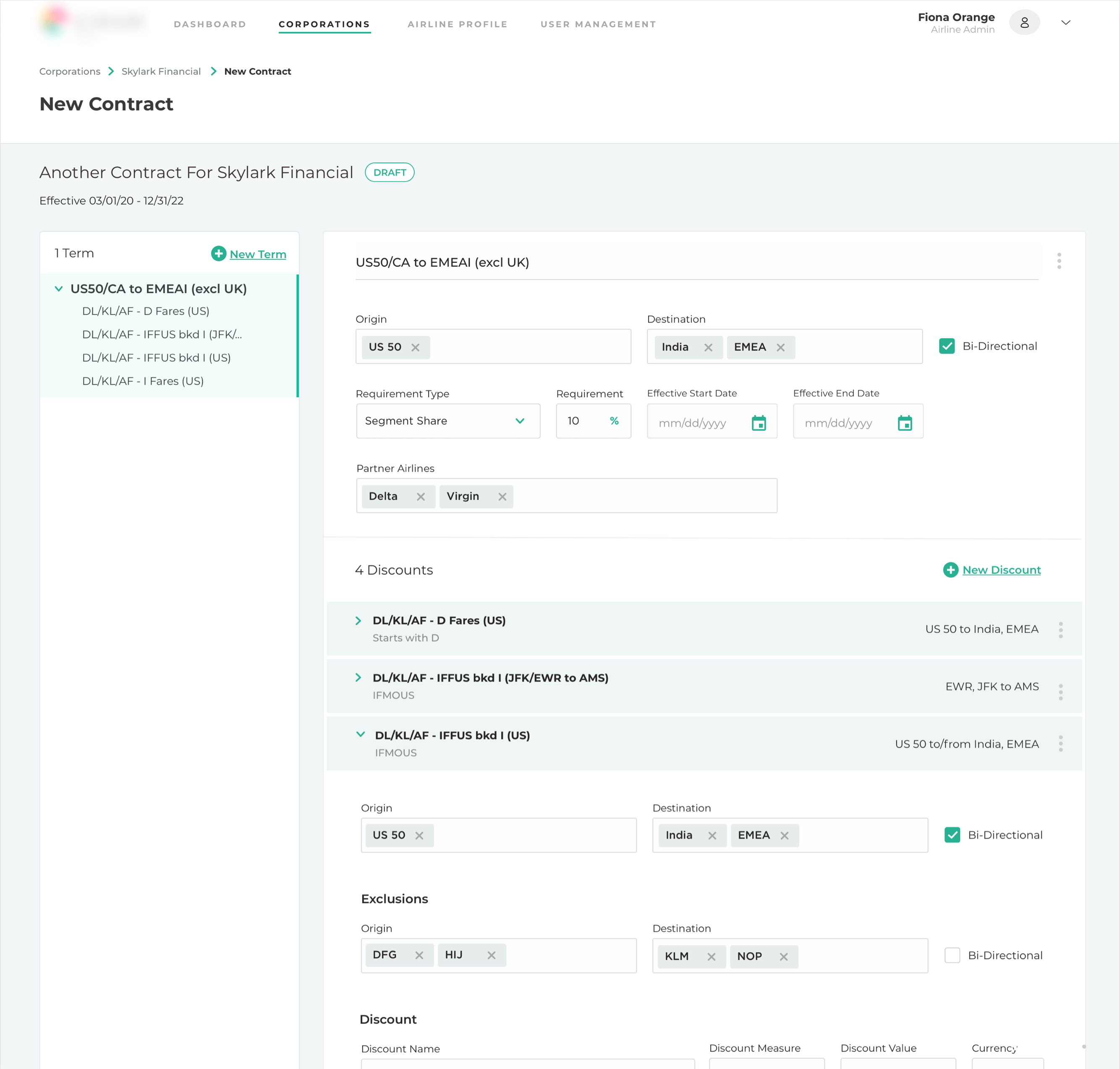 Contract management screen