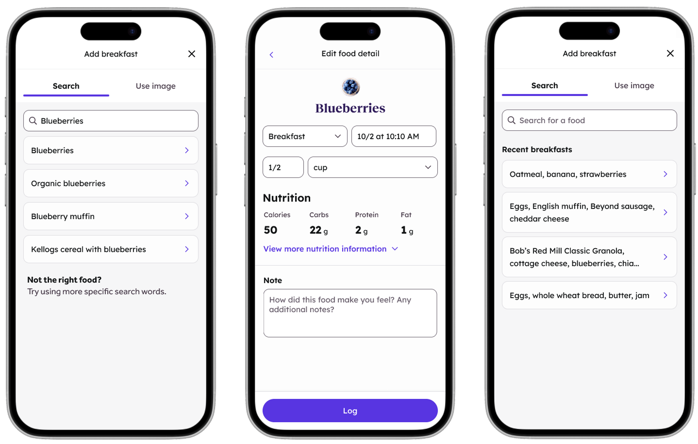 Text search and recent meals